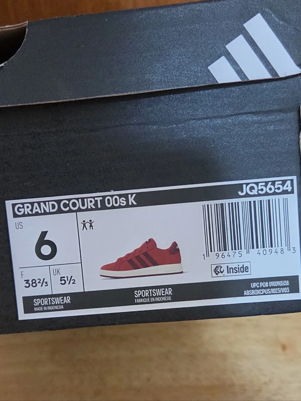Adidas Grand Court 00s Red Low Casual Sneaker Unisex Youth Size 6/ JQ5654 NWB